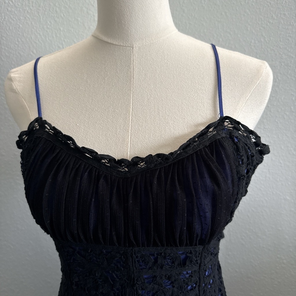 Betsey Johnson Lace Black|Royal Blue Midi Dress Size 6 - Picture 2 of 10
